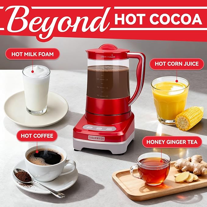 29 Oz Hot Chocolate Maker Machine, Electric Milk Frother and Steamer, Hot Cocoa Maker Machine for Hot Chocolate Bar, Detachable Pitcher, 2 Speed Mode, 3.5 Cups, Red