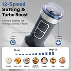 REVOTRA Immersion Blender Handheld, 6 in 1 Hand Blender, 12 Speed Stainless Steel Immersion Blender, Whisk, Chopper, Beaker, Beaters, Milk Frother
