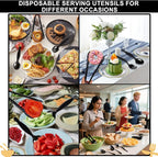 60 Pcs Disposable Black Plastic Serving Utensils,20 Set Including 9" Plastic Serving Spoons, Forks and Tongs for Dinner Parties, Buffets,Banquets, Events, Weddings, and Daily Use