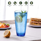 26oz Blue Acrylic Glasses Drinkware (Set of 6), Hammered Design Shatter-Proof Plastic Cups, Reusable Plastic Large Drinking Tumblers, Stackable, BPA-Free, Dishwasher-Safe