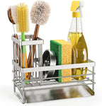 Cisily Sink Caddy Sponge Holder for Kitchen with Brush Holder and Stainless Steel Self Drain Tray, Rustproof Kitchen Sink Organizer for Sponge, Soap Dispenser Storage Accessories (Stainless Steel)