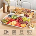 DELLING 18 Inch Large Serving Platter Set of 2, White Porcelain Serving Trays 18" x 12.3", Rectangular Platters for Turkey Fruit Appetizer Party, Oven Microwave Dishwasher Safe, Wedding Entertaining