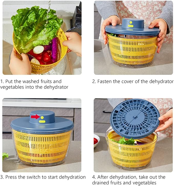 Vegetables Washer Dryer,4L Large Capacity Fruit Vegetable Strainer Spinner,USB Electric Salad Lettuce Spinner,Automatic Compact Salad Cleaner and Dryer for Home Kitchen(Blue)