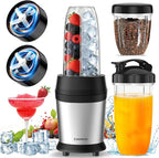 Colarlemo 12-Piece Smoothie Blender Maker 25,000 RPM Personal Blender for Ice Crushing Smoothies & Frozen Drinks Nuts with 23oz, 32oz, 37oz Portable Cups Two 6-Leaf Stainless Steel Blades, Silver