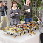 4 Pack Stainless Steel Chafing Dishes for Buffet, 9 QT Capacity 7 Pans Food Warmers for Parties, Weddings, Events Hosting, Family Gatherings, Full Set Catering Server with Serving Utensils Accessories