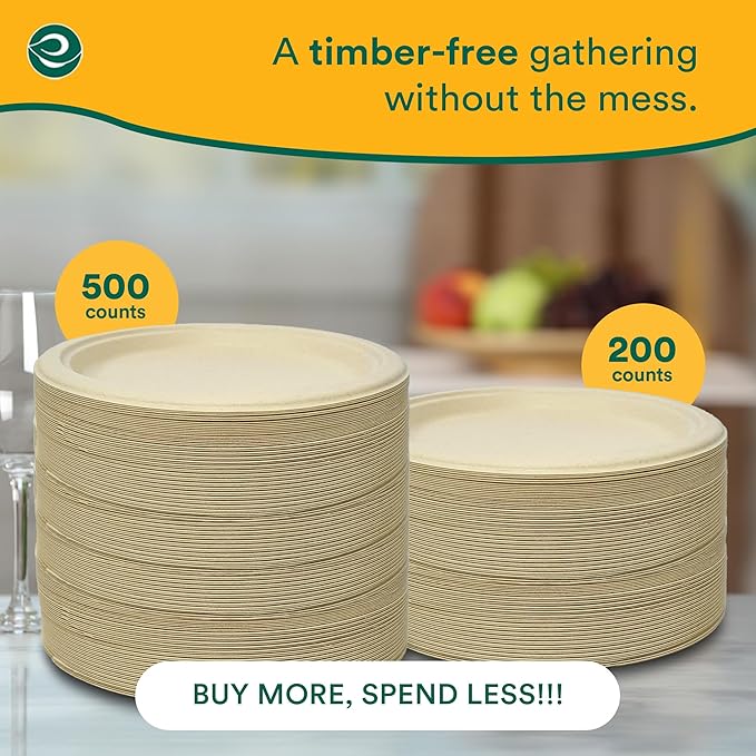 ECO SOUL Compostable Paper Plates 6 Inch (100 Count) Plates for Christmas Dessert, Heavy Duty, Eco-Friendly Sugarcane Bagasse Small Plates For Appetizer- Natural Brown