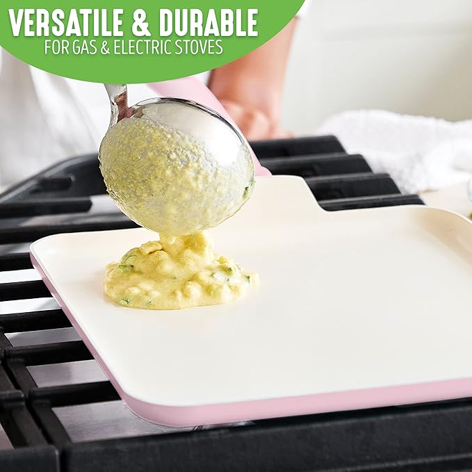 GreenLife Soft Grip Healthy Ceramic Nonstick, 11" Griddle Pan, PFAS-Free, Dishwasher Safe, Soft Pink