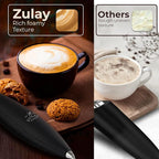 Zulay Kitchen Patented Tornado Triple Whisk Milk Frother with 4 Duracell Batteries – Handheld Foam Maker for Coffee, Lattes, Matcha & Hot Chocolate – Rich, Creamy Froth in Seconds - Obsidian Black
