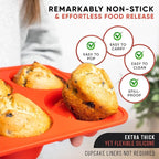 BAKE BOSS Regular Size 6 Cup Muffin Pan – Silicone Muffin Pans for Baking with Metal Handles – Nonstick Silicone Cupcake Pan, Easy-Release, BPA-Free Muffin Tray, Oven & Dishwasher Safe – Red