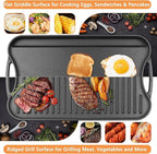 Large Cast Iron Griddle Insert, Skillet, Oblong Grilling Pan for Stovetop,Pre-Seasoned Stovetop Griddle Gas Stove Grill Plate Oven, 17" x 10" Reversible Pancake Pan for Weber,Charbroil etc.,1PC