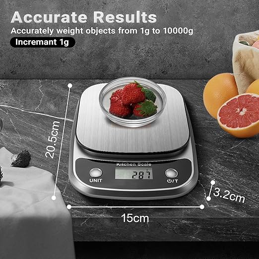 GRAM PRES Food Kitchen Scale Digital Weight Grams and Oz，Professional Digital Kitchen Food Scales 10kg/1g for Weight Loss Dieting Baking Cooking,Stainless Steel Weighing Platform,LCD Display