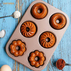 CHEFMADE Donut Mold Cake Pan, 6-Cavity Non-Stick Pattern Doughnut Bakeware for Oven Baking (Champagne Gold)