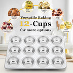 Homikit 1 Pack Muffin Pan, Stainless Steel Cupcake Tin with 12 Cups Regular Size, 13.8" x 10.4" Nonstick Metal Egg Bites Tray for Oven Baking, Non Toxic & Rust Free, Easy Release & Dishwasher Safe