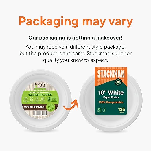 100% Compostable Paper Plates 10 Inch Bulk [500 Count] Heavy-Duty Dinner Plates - Natural White Color Unbleached Bagasse - Eco-Friendly Disposable Biodegradable Sugarcane Plates - [Case 4/125 Pack]