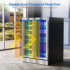 Empava Wine and Beverage Refrigerator, 24 inch Dual Zone Wine and Beverage Cooler 78 Cans and 20 Bottles Capacity, Built-in or Freestanding Wine Fridge with Glass Doors and LED Light