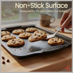 BAKKEN Kitchen Baking Pans - Medium (15.15 × 10.03") and Large (17.1 x 11.8") Nonstick Sheets, Carbon Steel Cookie Sheets with Gray Silicone Handles, PFOA, PFOS, PTFE Free, Oven Safe (450°F), Set of 2