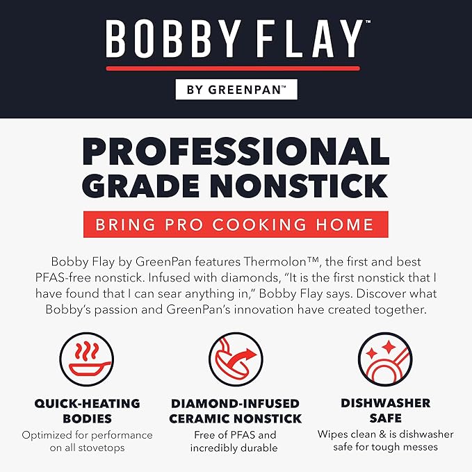 GreenPan x Bobby Flay 1.67QT Nonstick Saucepan with Glass Lid, PFAS-Free Diamond Ceramic, Induction Suitable, Stay-Cool Silicone Handle, Easy Clean Dishwasher & Oven Safe, Chef Pan, Graphite