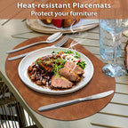 ADRIMER Placemats, Heat Resistant Oval Placemats Set of 4 Washable 12 x 17 Inch, Waterproof Table Mats, Wipeable Pu Place Mats for Kitchen, Dining Room, Turmeric Brown