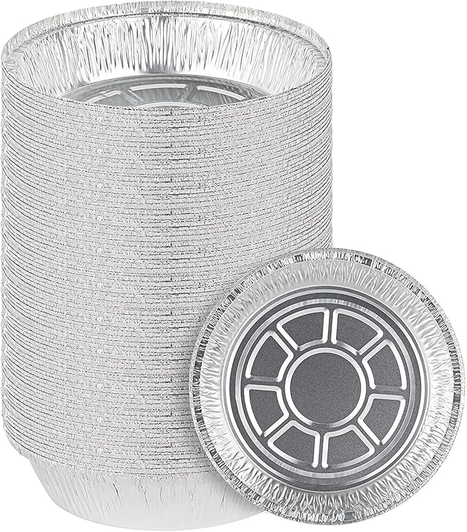 Mr Miracle Pack of 50 Disposable Aluminum Foil Pans –7 Inch Circular Aluminum Pans, Ideal for Baking, Storing, Heating, Serving, BBQ - Round Foil Pans