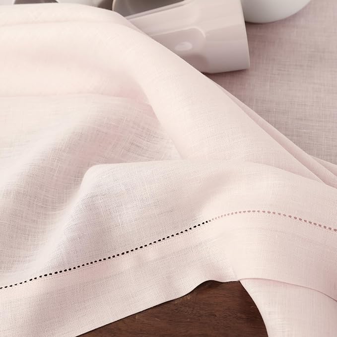 Solino Home Pink Linen Napkins Set of 4-100% Pure Linen Hemstitch Dinner Napkins 20 x 20 Inch for Valentines - Classic Hemstitch