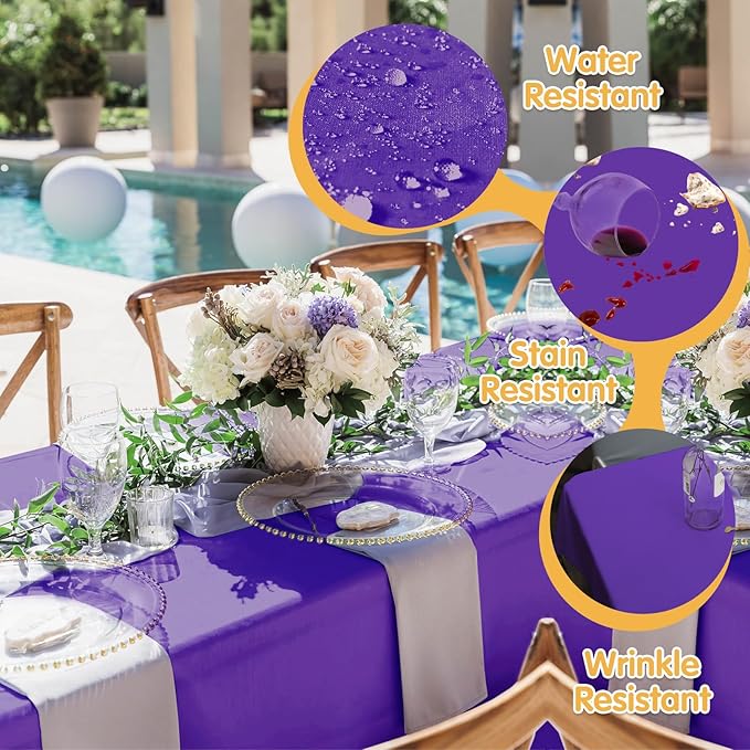 BRILLMAX 4 Pack Purple Tablecloths for 8 Foot Rectangle Tables 90 x 156 Inch - 8ft Rectangular Bulk Linen Polyester Fabric Washable Cloth Cover for Wedding Reception Banquet Birthday Party