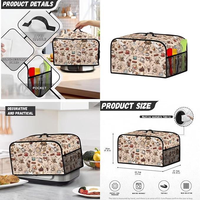 Coffee Tea Patterns Small Kitchen Appliance Protection Bread Toaster， Blender, Slow Cooker Cover， Dust Fingerprint Protection Kitchen Accessories Set 3PCS