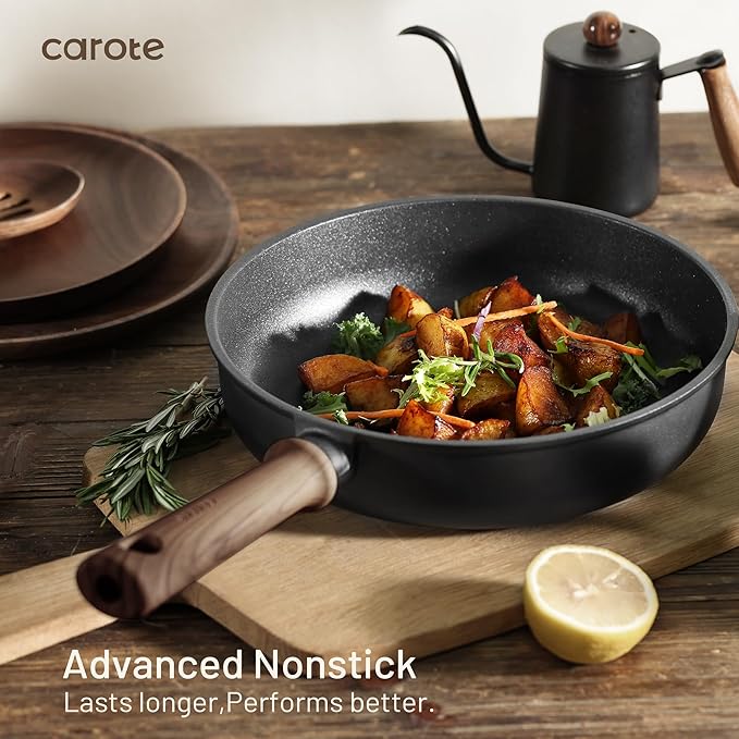 CAROTE 44pcs Nonstick Kitchen Titanium Cookware Sets, Nonstick Pots and Pans, Induction Cookware Set Kitchen Cooking Sets, Non Stick w/Frying Pan,Black
