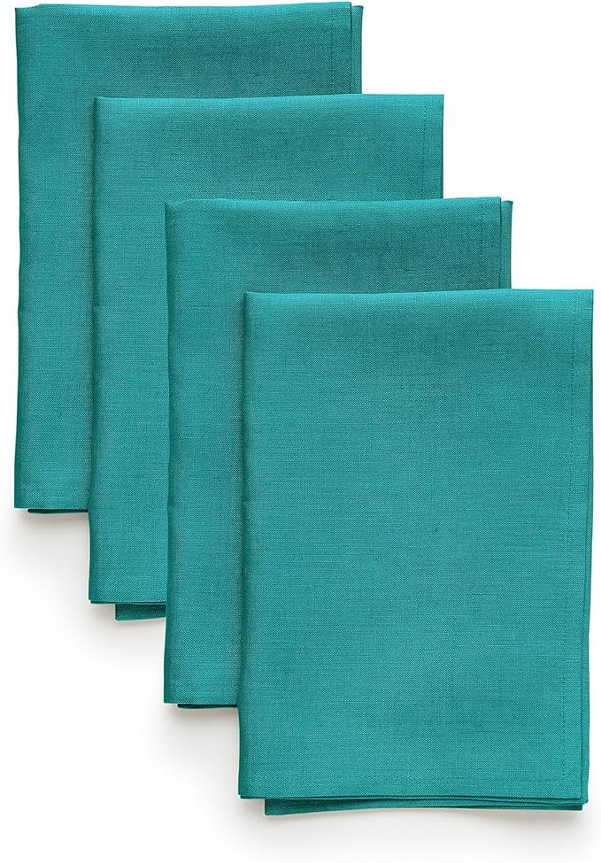 Solino Home Linen Cloth Napkins Set of 4-100% Pure Linen Teal Dinner Napkins 20 x 20 Inch - Fete, Handcrafted and Machine Washable