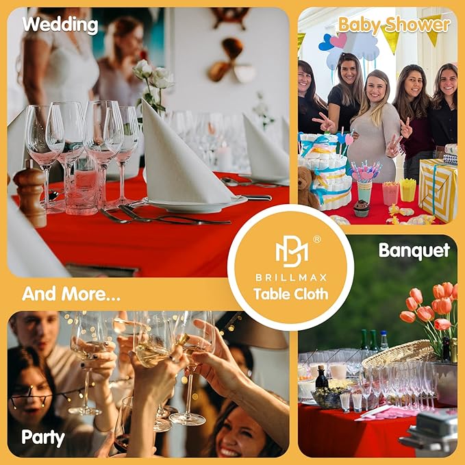 BRILLMAX 10 Pack Red Tablecloths 70 x 120 Inch for 6ft or 8ft Rectangle Tables - Rectangular Bulk Linen Polyester Fabric Washable Cloth Cover for Wedding Reception Banquet Birthday Party
