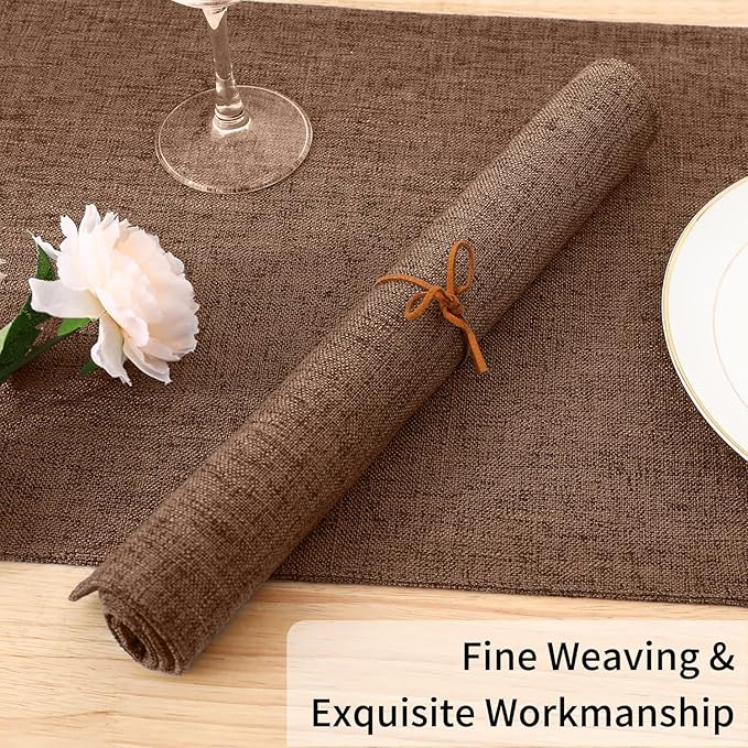 Homaxy Cloths Placemats for Dining Table Set of 6, Heat Resistant Washable Cotton Linen Blend Table Mats, Easy to Clean Place Mats for Indoor Outdoor Party Kitchen Decoration, 13" x 19", Brown