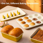 CAROTE 6-Piece Ceramic Baking Pans Set, Aluminized Steel Bakeware Sets, Toxin-Free Nonstick Stackable Oven Pans with Cookie Sheet, Muffin Pan, Loaf Pan, Round & Square Cake Pan, Cooling Rack