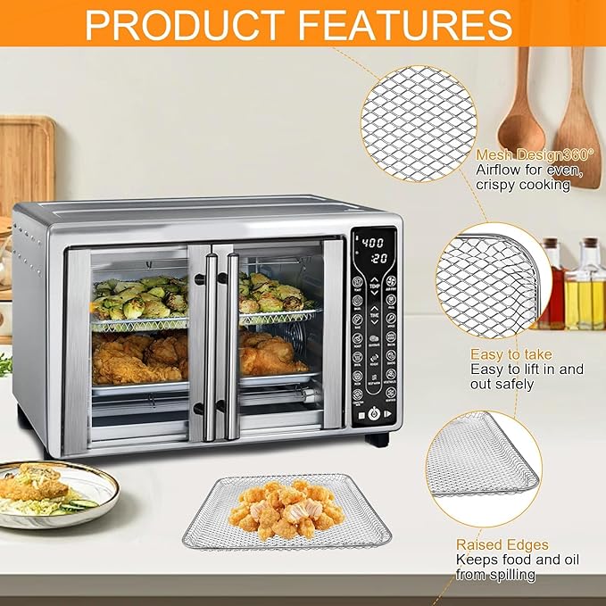 Air Fryer Basket Replacement for Gourmia GTF7655 GTF7460 GTF7465 GTF7520- Toaster Oven Accessory Parts for 24L Capacity 1700W French Door Digital Air Fryer Oven with 17 Cooking Presets