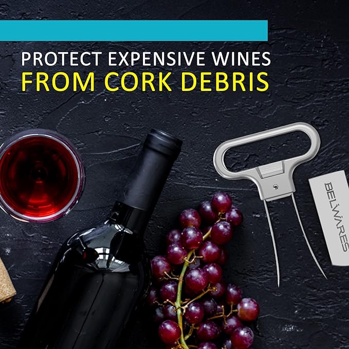 Ah So Wine Opener - Two Prong Cork Puller with 2 Wine Stoppers for Wine Bottles - Stainless Steel Wine Bottle Opener - Ideal for Safely Removing Fragile, Old Corks Intact - Gifts for Wine Lovers