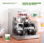 12 Cup Commercial Coffee Maker, Auto Filling Drip Coffee Maker Machine with 3 Glass Carafes 3 Warmers, Stainless Steel Pour Over Coffee Brewer with Hot Water Supply for Restaurant Office Cafe