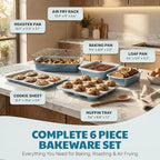Gotham Steel 6 Pc Stackable Baking Pans Set, 70% Space Saving Design, Ceramic Bakeware Sets Non Toxic Made Without PFOA PFOS, with Baking Sheet Tray, Cake & Muffin Pans, Oven & Dishwasher Safe