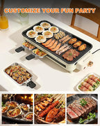 1500W Electric Indoor Grill, 3 in 1 Smokeless Korean Barbecue Grill with Net & Non-Stick Removable Plate and Velcro, Temperature Control & Dishwasher Safe, Smokeless Korean BBQ for Kitchen Party