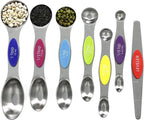 Multicolor Magnetic Measuring Spoons Set with Leveler - Stainless Steel, Stackable, Fits Spice Jars - For Baking Kitchen