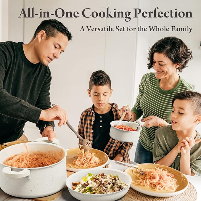 Bazova 22-Piece Pots and Pans Set Non Stick with Removable Handles, Ceramic Cookware Set, Large-Capacity & Non Toxic, Induction & RV Compatible, Dishwasher Safe, PFAS/PTFE/PFOA Free, White