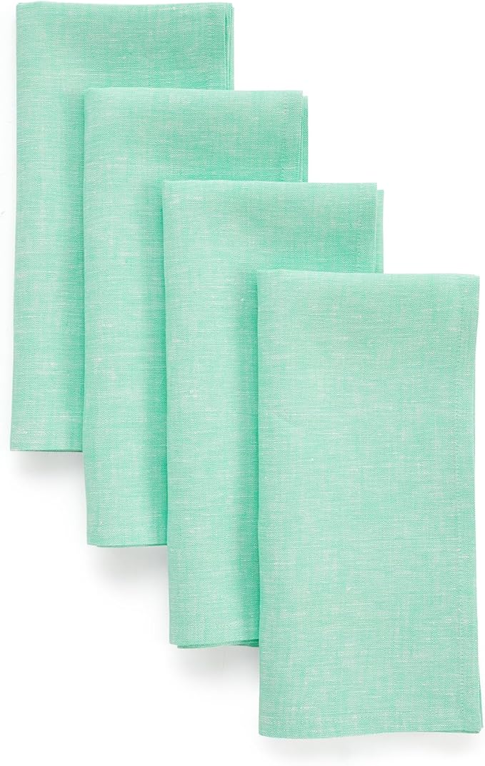 Solino Home Linen Cloth Napkins Set of 4-100% Pure Linen Chambray Aqua Dinner Napkins 20 x 20 Inch for Winter - Athena, Handcrafted and Machine Washable