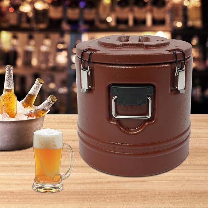 Eapmic 21.1Qt Insulated Food Container, Stainless Steel Container, 20L Commercial Soup Carrier 12 Hours Heat Preservation for Hot and Cold Food Storage Restaurant Canteen Home Lunch Use (Brown, 20L)