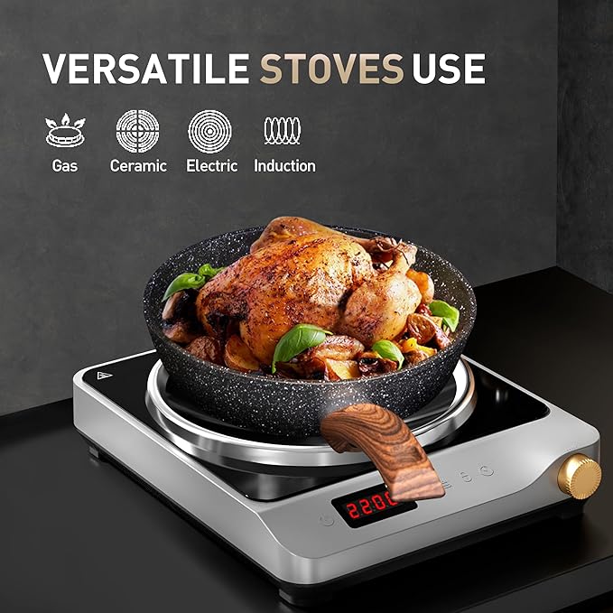 MAISON ARTS 17 Piece Black Pots and Pans Set Non Stick Granite, Non Toxic Induction Kitchen Cookware Sets, Pan and Pot Sets for Cooking Nonstick