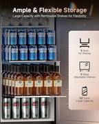 15 Inch Built-In Beverage Cooler, 128 Can Under Counter Fridge with Adjustable Shelves, ≤45dB Quiet Freestanding Beer Refrigerator for Home Bar & Outdoor Use (Black)