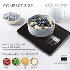 Rachel Zoe Digital Kitchen Food Scale with Non-Slip Base for Home and Kitchen, Measures in Pounds, Grams, Milliliters & Kilograms, Battery Operated Aluminum Electric Scale for Meals, Baking & Diets