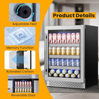 24 Inch Beverage Refrigerator,190 Cans Freestanding/Under Counter Beverage Fridge with Glass Door,Air Cooling Wine Beverage Cooler with Reversible Door,Memory Function for Wine,Beer and Soda