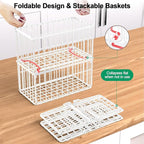 Freezer Organizer Bins, 2 Pack Stackable Deep Chest Freezer Organizer Bins, Foldable Baskets with Handles, White Storage Container Baskets for 5/ 7 Cu.FT Sort Frezen Meats