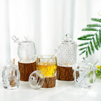 kanpura Honey Pot with Dipper and Lid Glass Honey Jar with Dipper Wide Mouth Honey Containers Airtight Syrup Honey Dispenser for Christmas Home Kitchen(7.5 OZ)