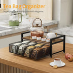 Tea Bag Organizer, Tea Bag Holder with Drawer, Wood and Metal Tea Organizers and Storage Chest for Countertop Kitchen, Office, Rustic Brown
