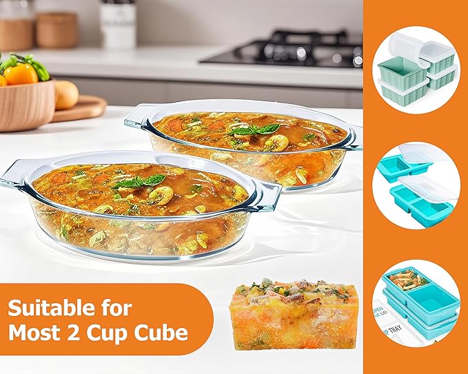 Small Casserole Dishes Oval 2 Pack, 23oz Glass Au Gratin Baking Dish, Individual Oval Baking Pan for Oven Microwave Air Fryer, 1 or 2 Person Servings, Bakeware Clear Prep Bowls with Handle