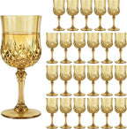 Plastic Wine Glasses, Plastic Goblets Vintage Style Cordial Unbreakable Drinking Glasses, Reusable Drinkware for Wedding Reception, Grand Event Party Supplies (24, Gold)
