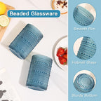 JOVGANK Blue Vintage Hobnail Drinking Glasses Set of 6, Water Tumbler 15oz, Kitchen & Bar Beaded Highball Glasses, Beverage Glass Cups for Water, Beer, Juice, Housewarming and Mother's Day Gift